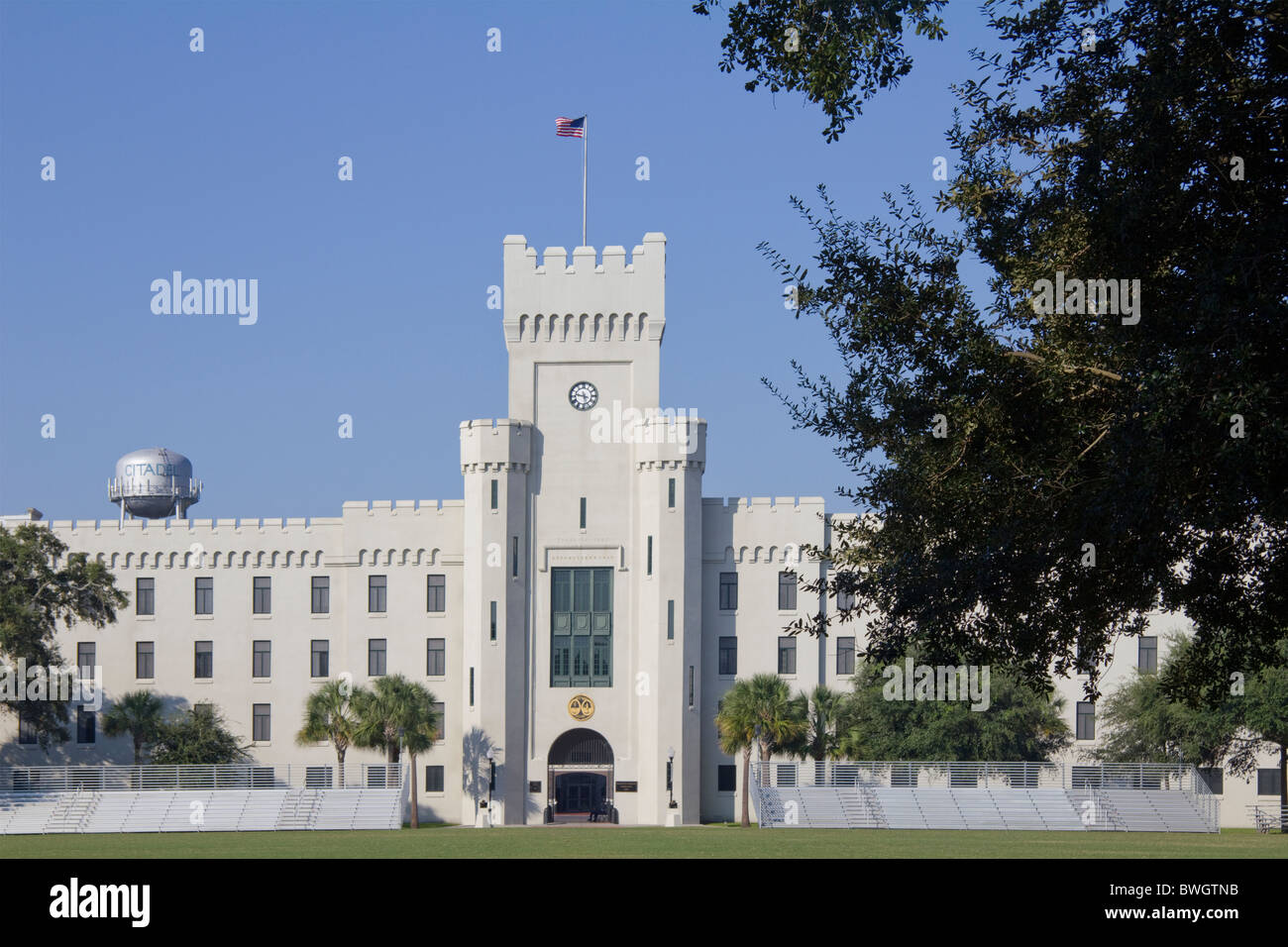 Vista frontale della Citadel Military College della Carolina del Sud di Charleston, Sc, STATI UNITI D'AMERICA Foto Stock