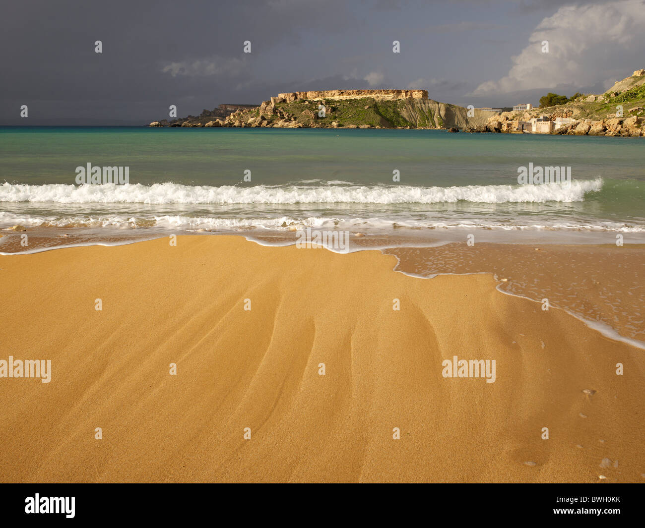 Golden Bay, isola di Malta, paese Europa meridionale Foto Stock