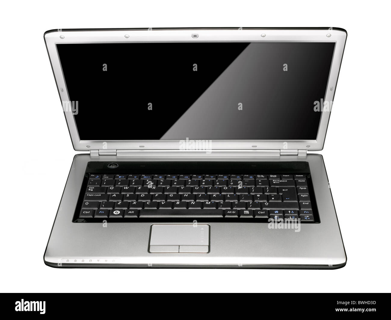 Un open argento elegante laptop Foto Stock