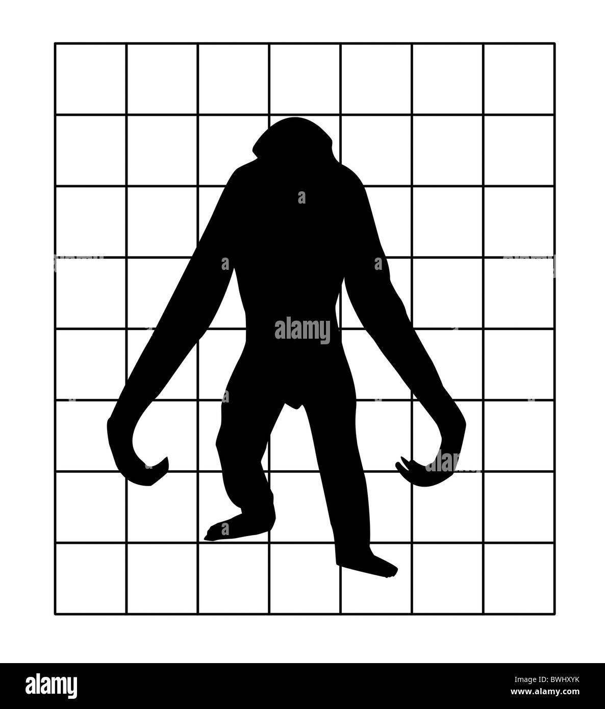Silhouette di vettore del gorilla nel hutch su sfondo bianco Foto Stock
