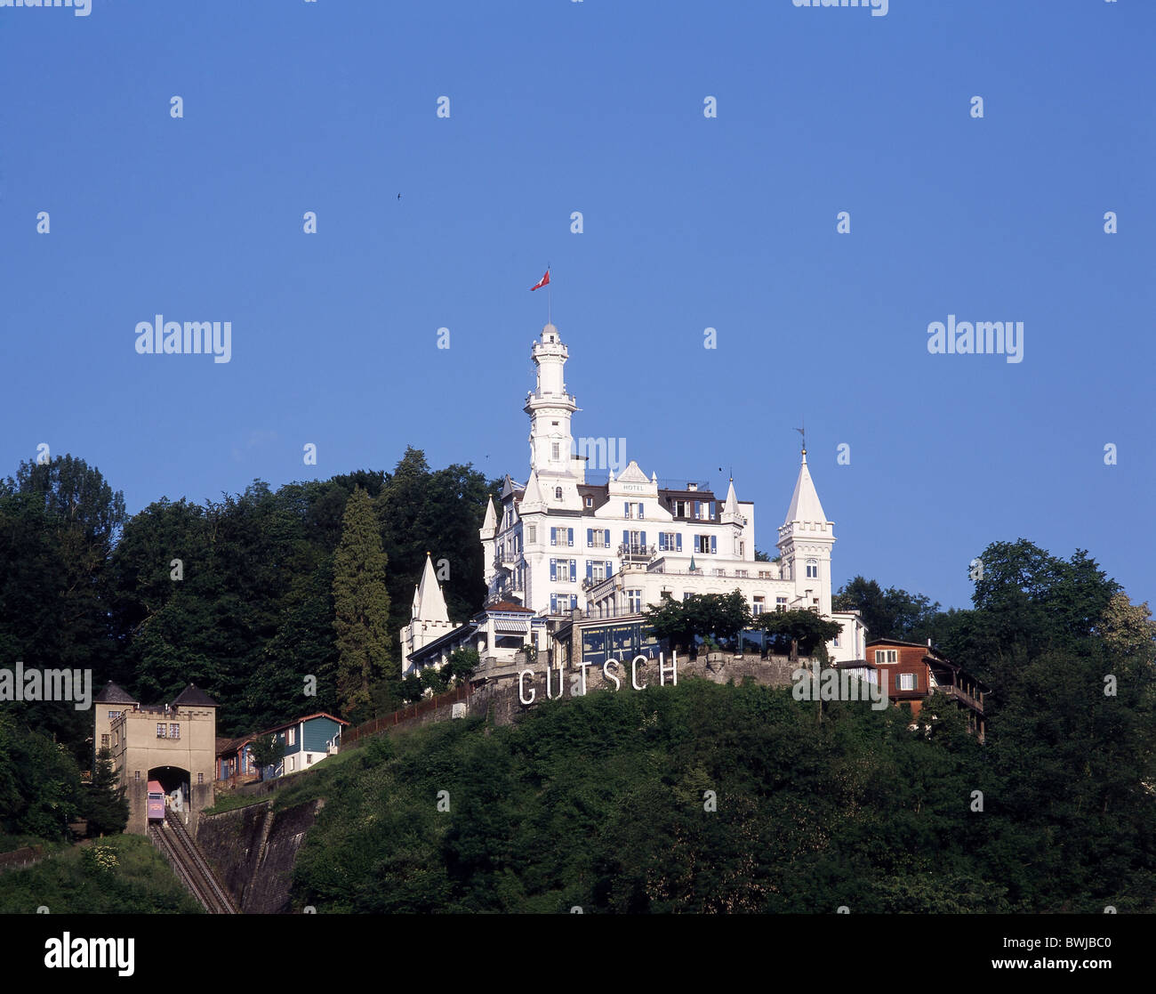 Castle Hotel Gutsch Lucerna turismo castello da favola landmark Svizzera Europa Foto Stock