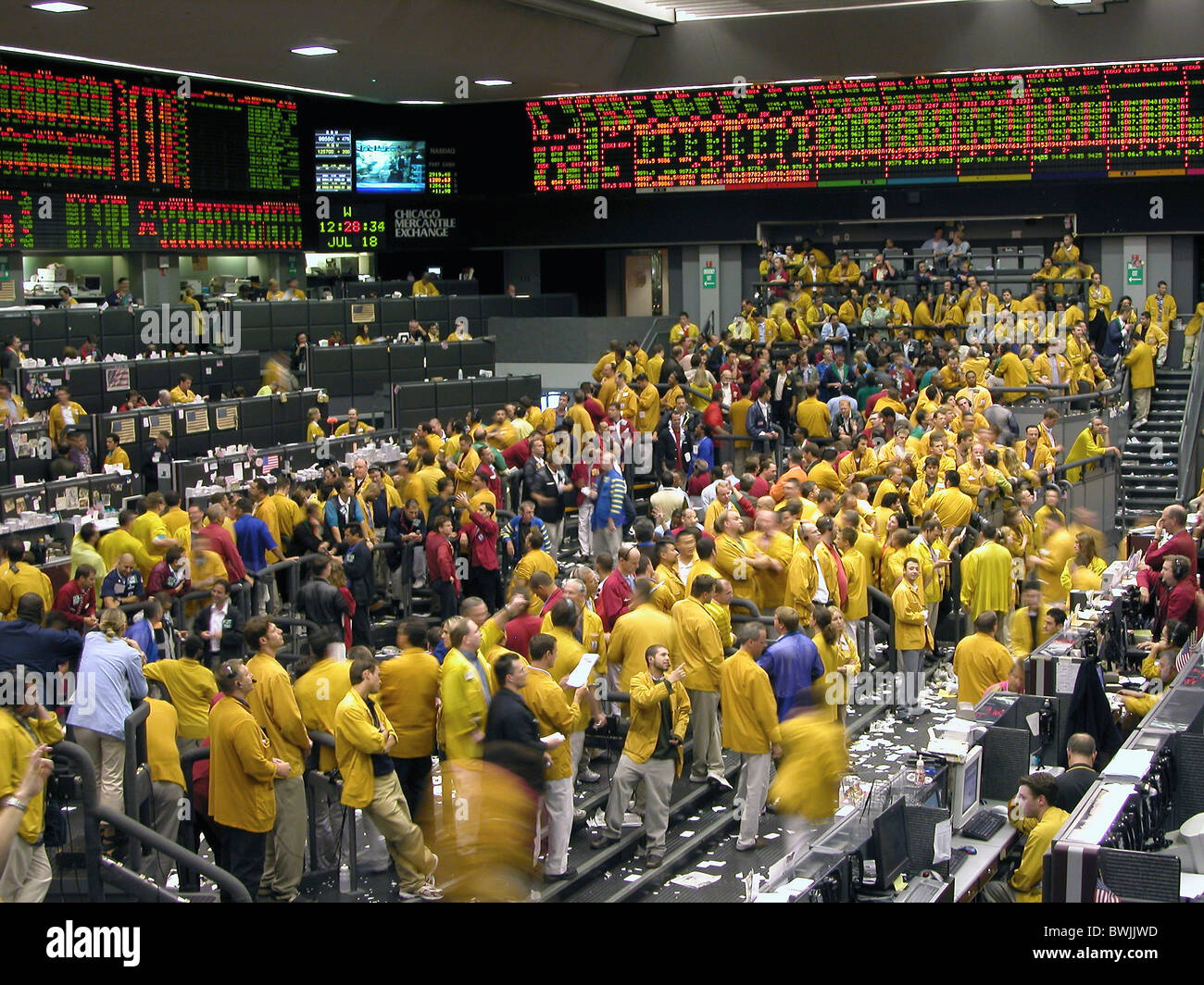 Stock Exchange all'interno di persone brokers visualizza commercio commerce trading floor Chicago Mercantile Exchange Chicag Foto Stock