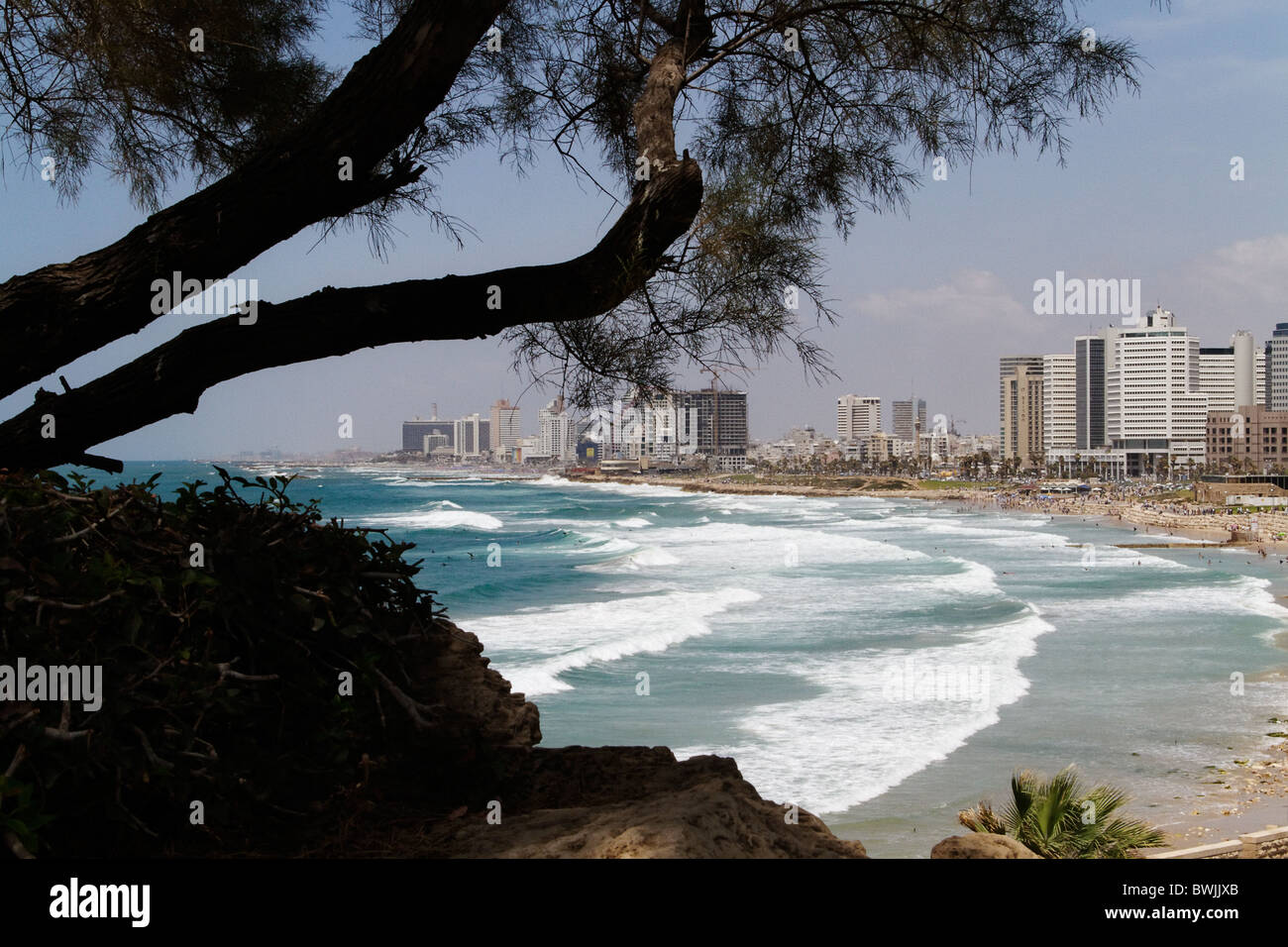 Tel Aviv linea di costo come si vede dalla Vecchia Jaffa Israele Foto Stock
