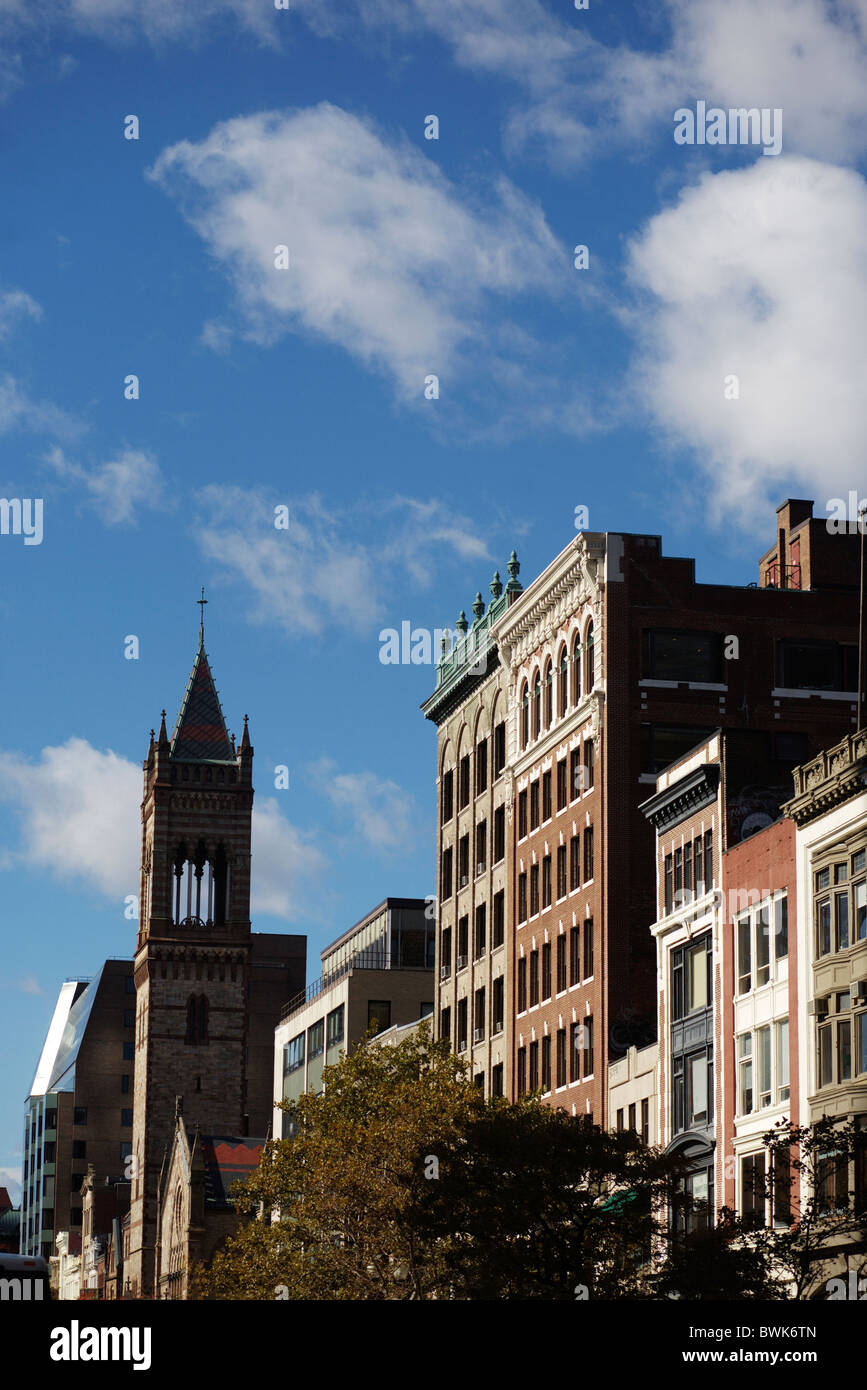 La vecchia chiesa Sud e di edifici storici di Copley Square a Boston, Massachusetts, Stati Uniti d'America Foto Stock