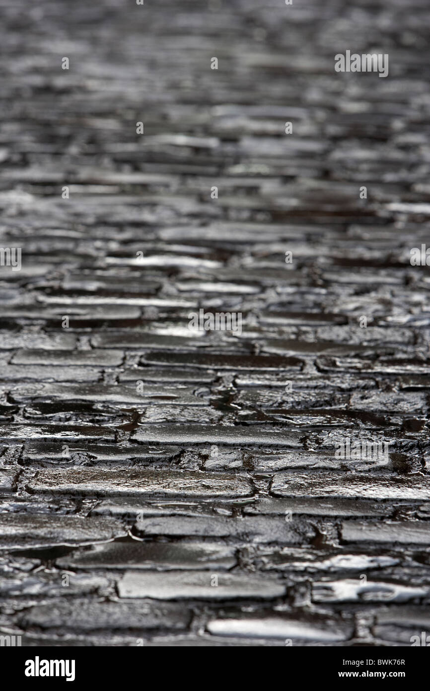 In ciottoli bagnata vecchia stradina nel quartiere Duomo zona di Belfast Irlanda del Nord Regno Unito Foto Stock In ciottoli bagnata vecchia stradina nel quartiere Duomo zona di Belfast Irlanda del Nord Regno Unito Foto Stock