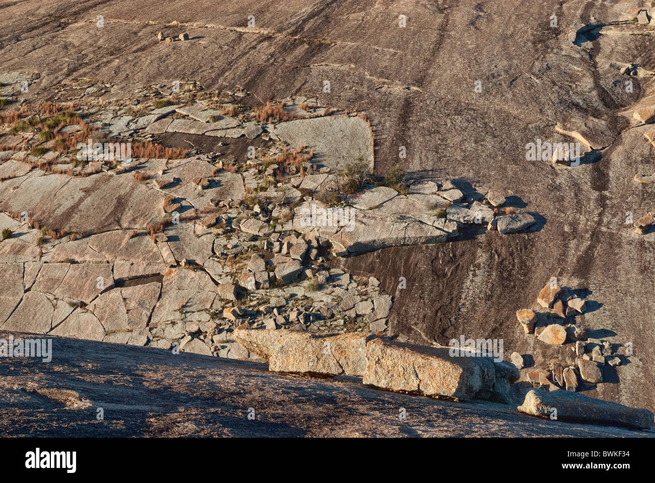 Sfogliate gli strati di granito a Little Rock in roccia incantata Stato Area Naturale nel paese collinare nei pressi di Fredericksburg, Texas, Stati Uniti d'America Foto Stock