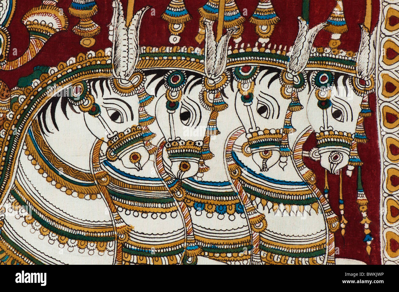 Indiana tradizionale pittura indù di quattro cavalli. India Foto Stock