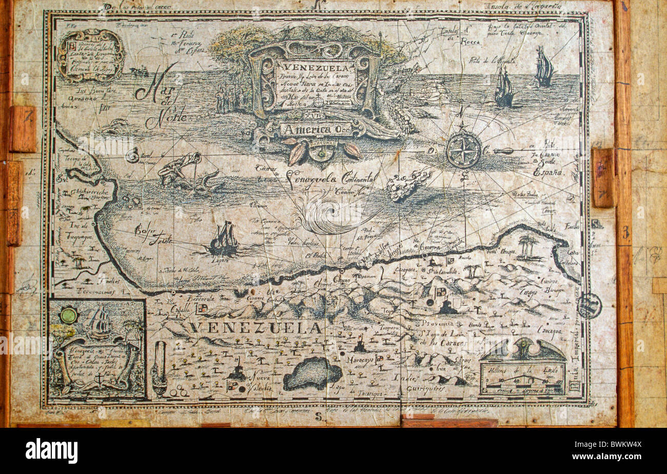 Venezuela sud America vecchio navigazione a mappa Mariner Navigator Storia storica colonia lism colonizzazione P Foto Stock