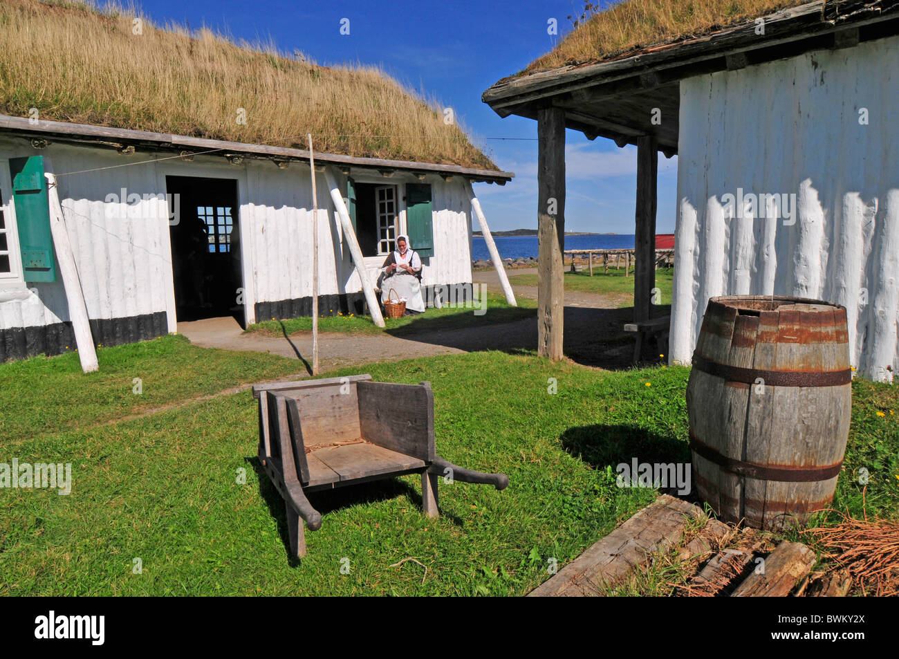 Un emanazione di una fattoria e di insediamento di immigranti in Louisbourg, Nova Scotia nel 1800. Foto Stock