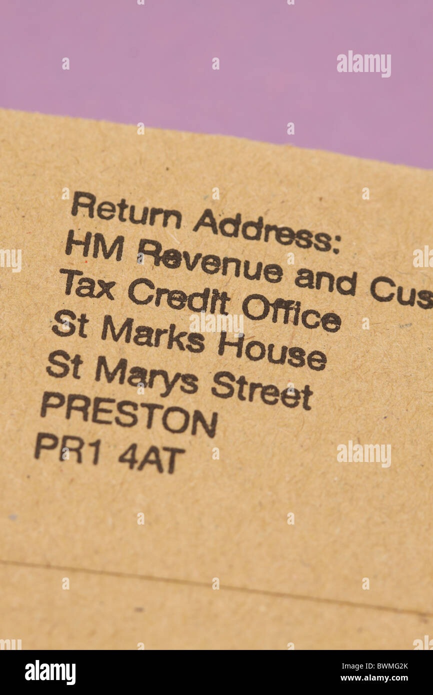 Credito fiscale Ufficio HMRC TCO indirizzo di ritorno sulla pianura busta marrone Foto Stock