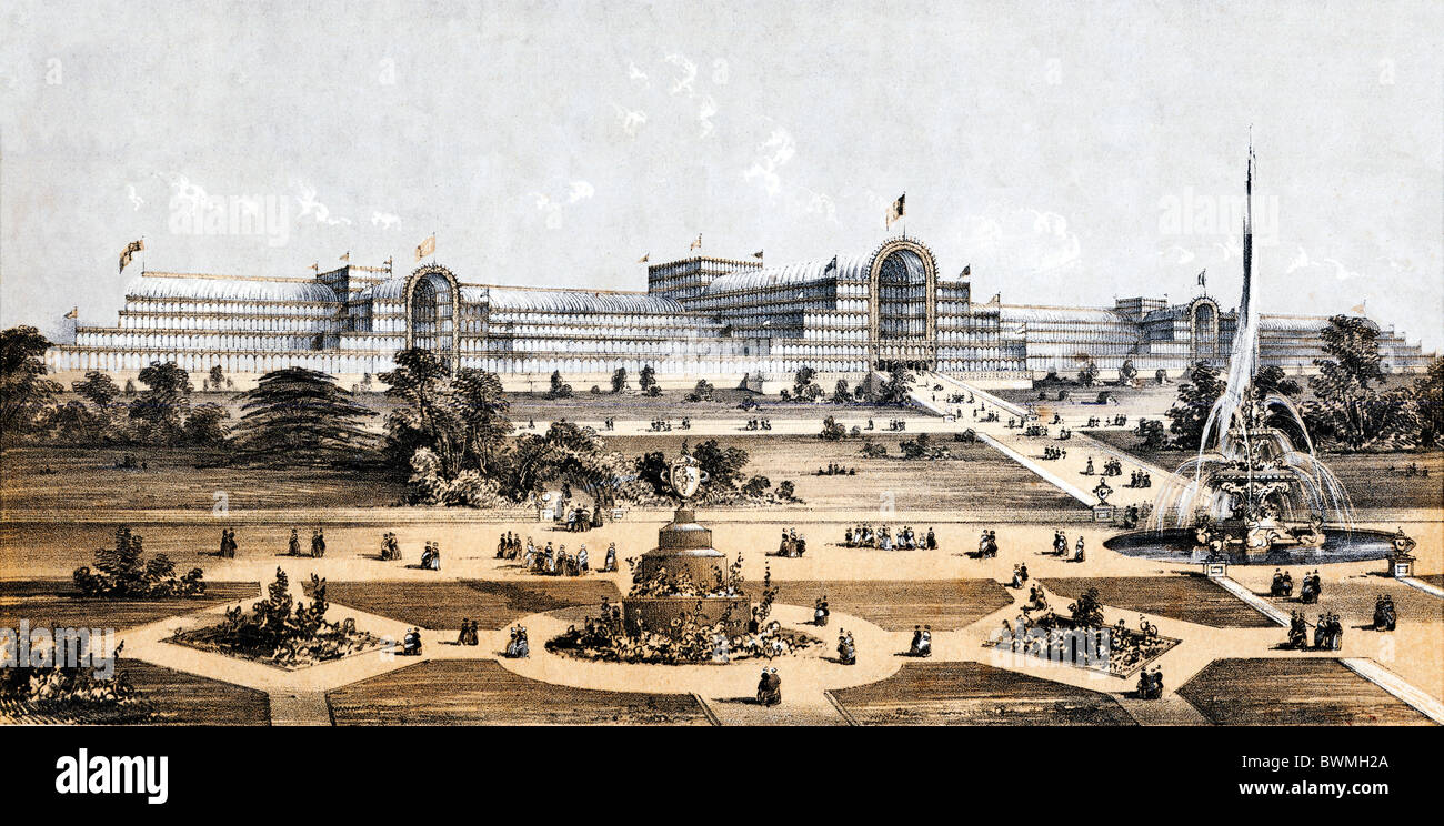 Il Crystal Palace, 1855 stampa di Sir Joseph Paxtons edificio per la grande Esposizione del 1851 ri-eretta nel sud di Londra Foto Stock