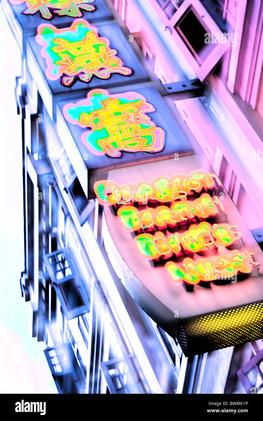 Singapore, Chinatown, insegne al neon, high dynamic range immagine. Foto Stock