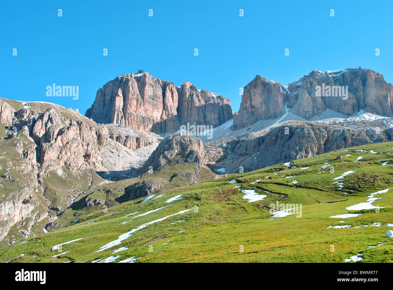 Estate ritratto di Dolomiti italiane in val di Fassa Alto Adige Alpi Italia Foto Stock