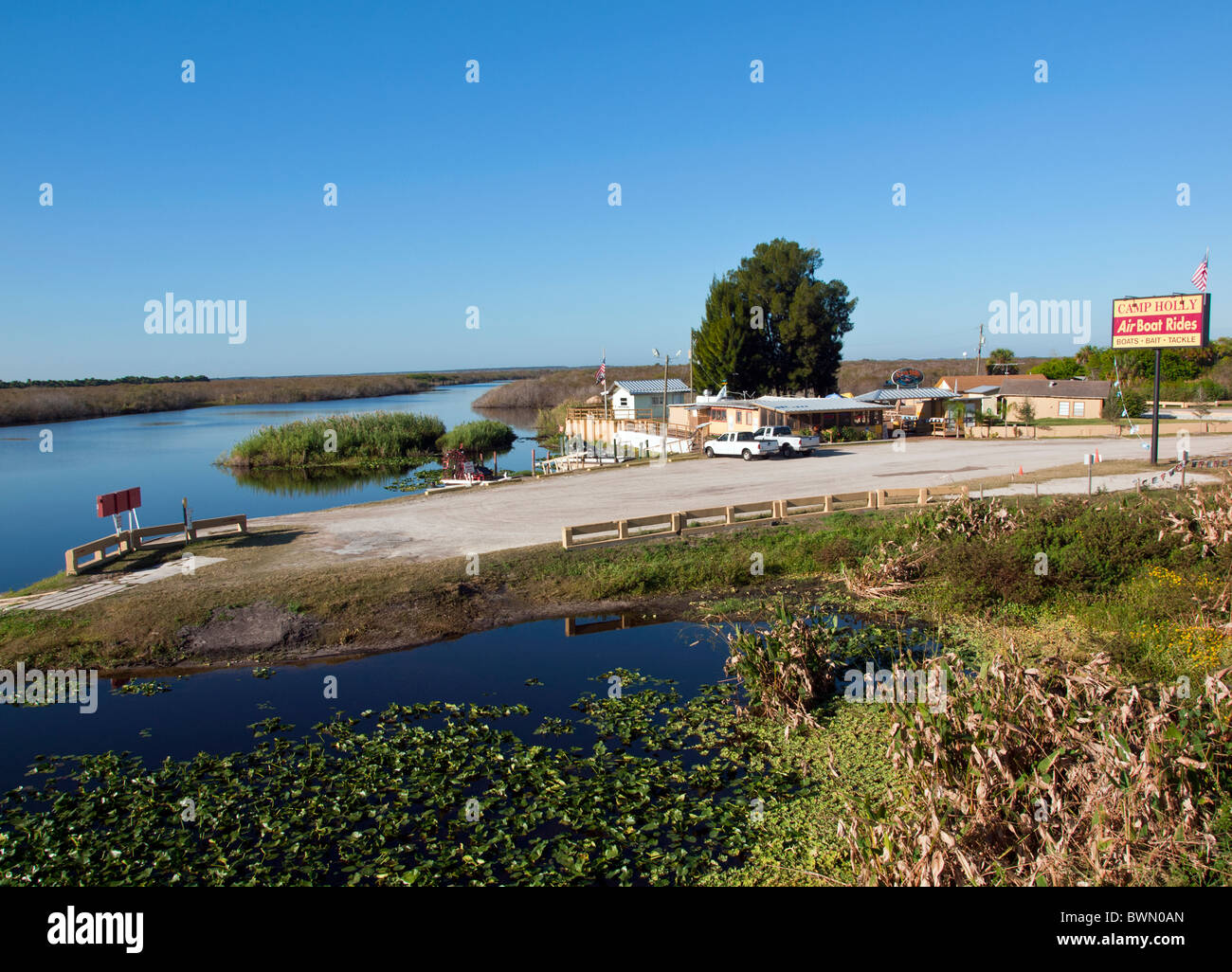Camp Holly Fish Camp e Idroscivolante sulla parte superiore St Johns River a Brevard County in Florida Foto Stock