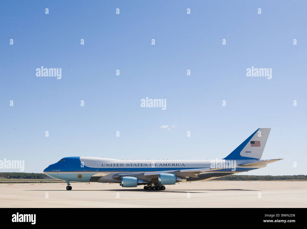Air Force One sull'asfalto alla Andrews Air Force Base. Foto Stock