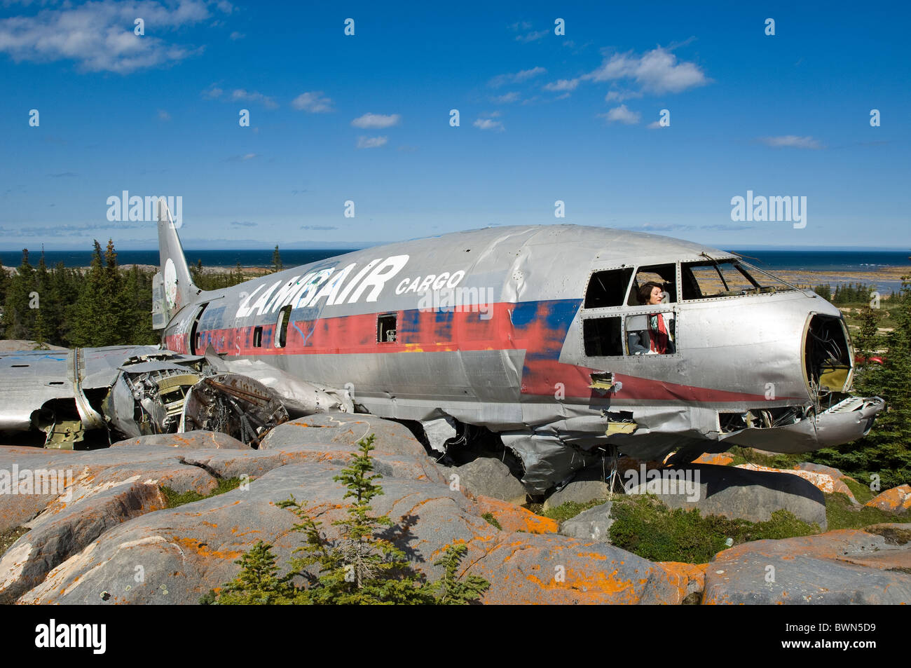 Miss Piggy (Curtiss-Wright C-46 Commando) relitto aereo, Capo Merry, Churchill, Manitoba. Foto Stock