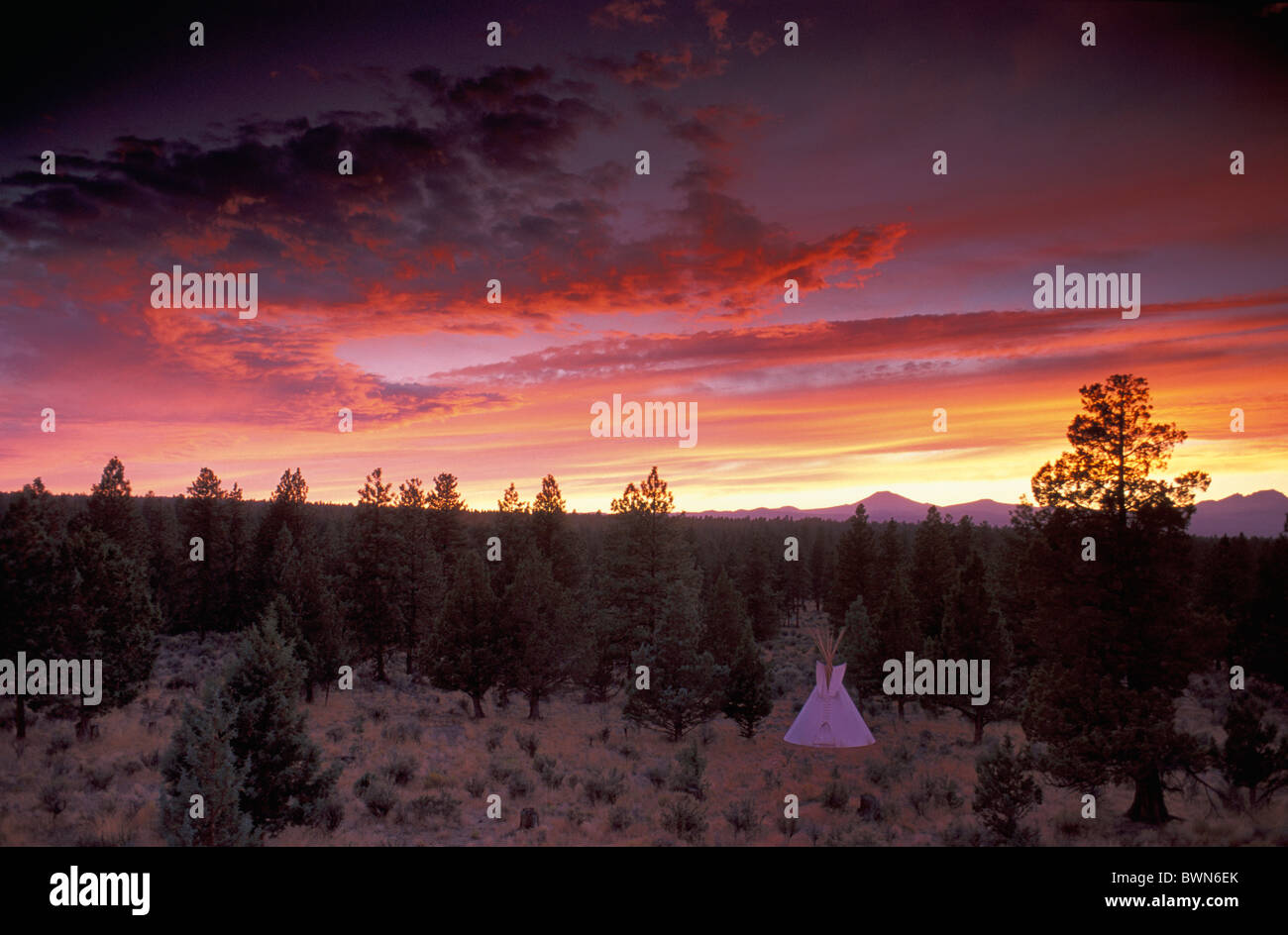 USA America Stati Uniti Nord America Le Cascade Mountains tende Tepee Central Oregon Oregon tenda indiani prima nati Foto Stock