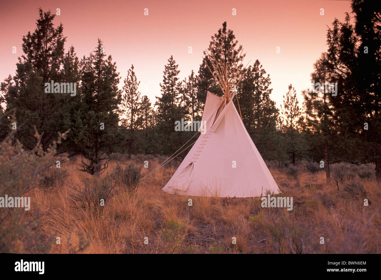 USA America Stati Uniti nord america centrale tende Tepee Oregon Oregon  tenda indiani prima nazione nativa americana Foto stock - Alamy