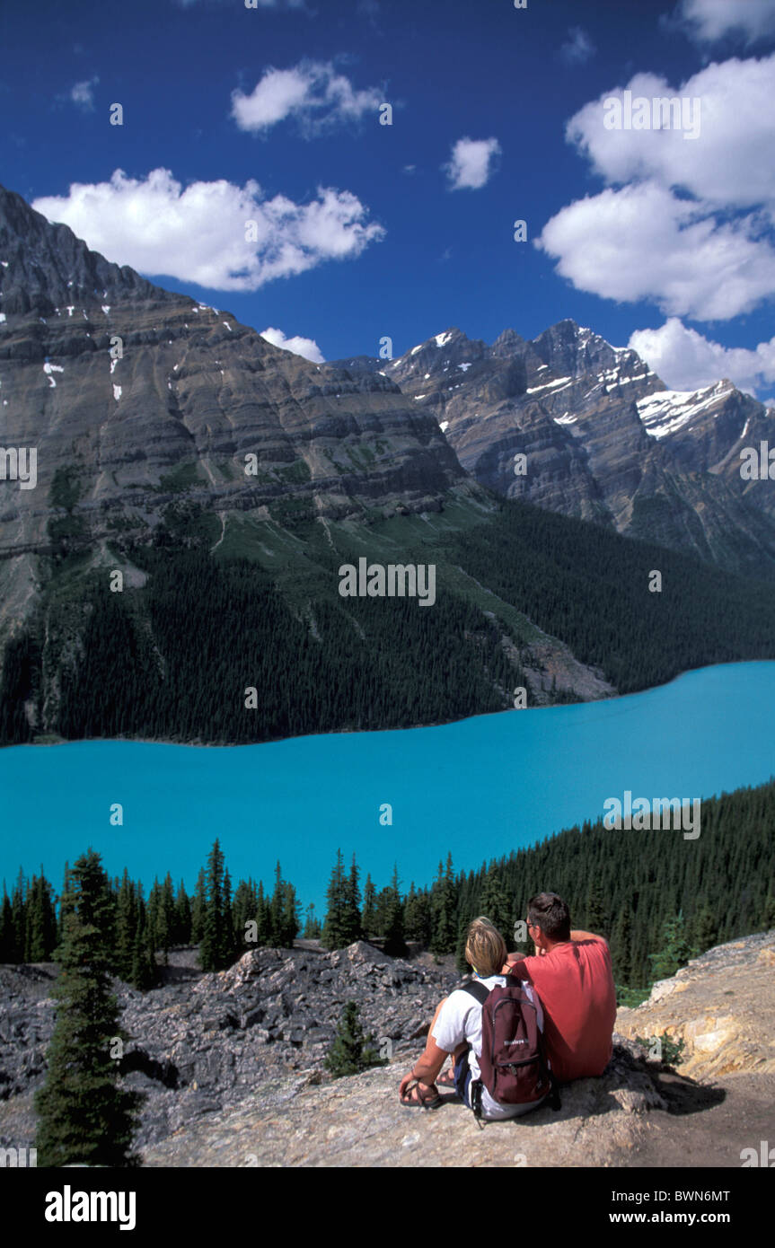Canada America del Nord America il Lago Peyto Banff National Park UNESCO World Heritage Site paesaggio mounta rocciose Foto Stock