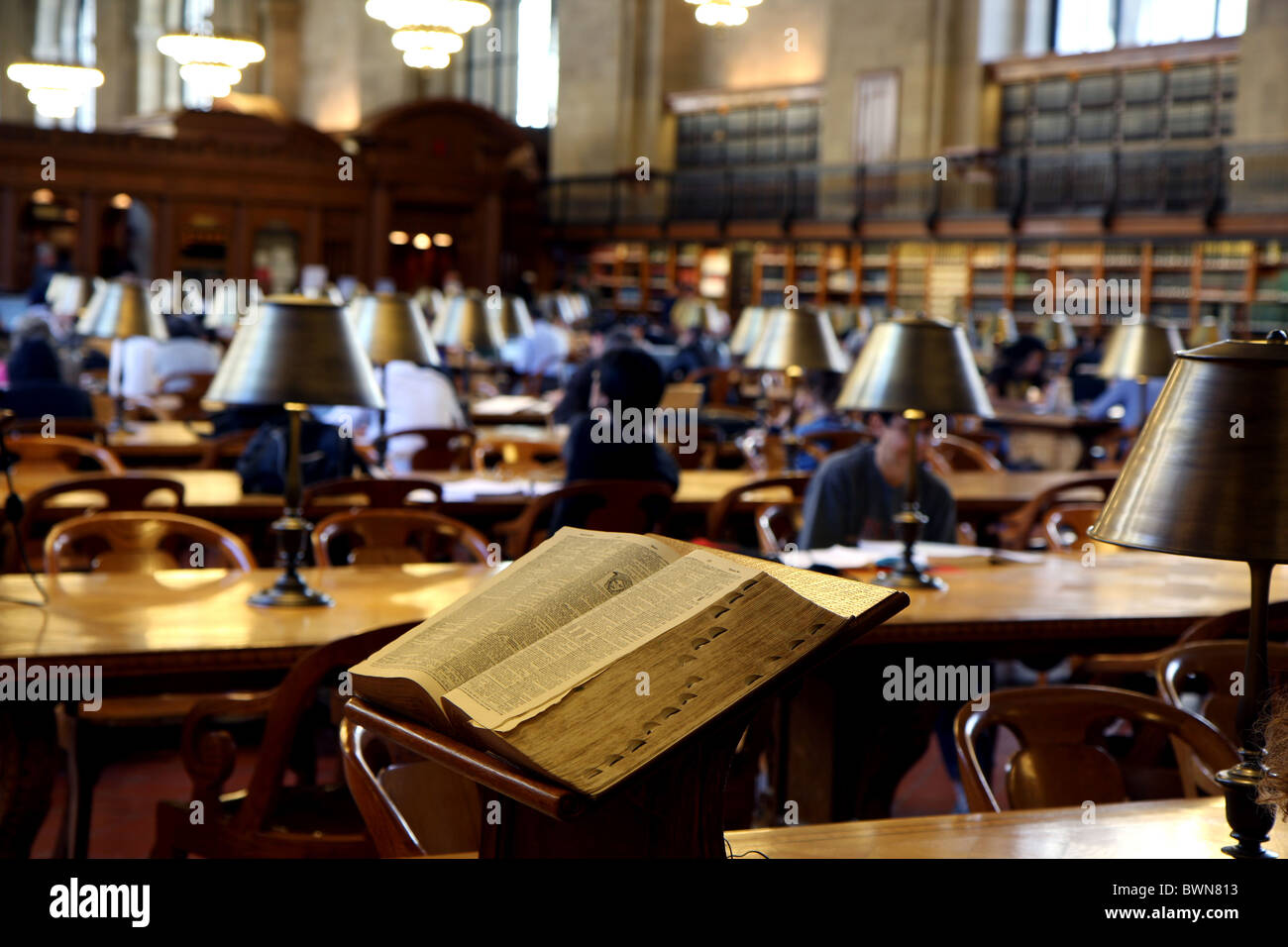 Interno della biblioteca pubblica di New York a Manhattan Foto Stock
