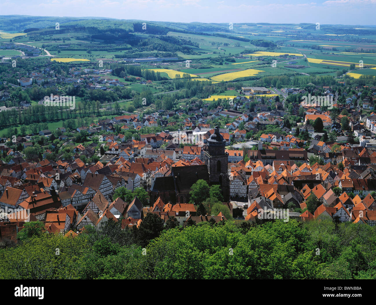 Germania Europa Homberg Efze Hessian paese montuoso Hesse vista città città vista panorama di tetti città Maria C Foto Stock