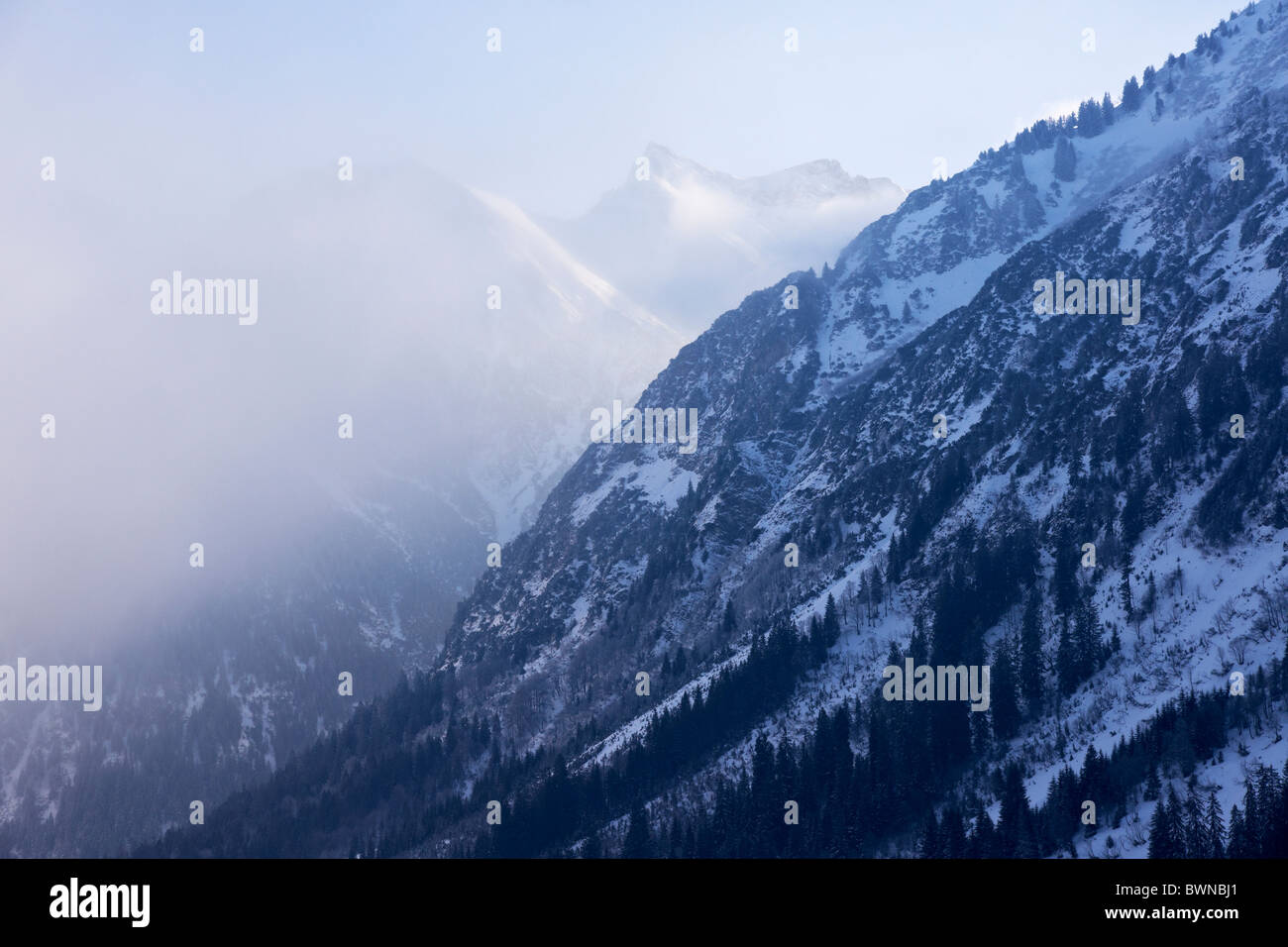 Paesaggio Invernale sulle Alpi austriache della Kleinwalsertal Foto Stock