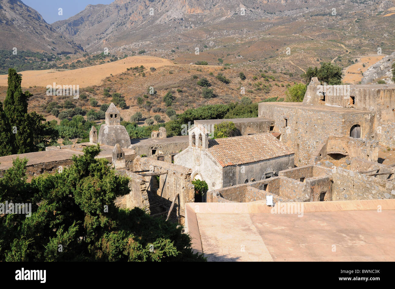 Le rovine dell'antico Monastero di Preveli, Creta Foto Stock