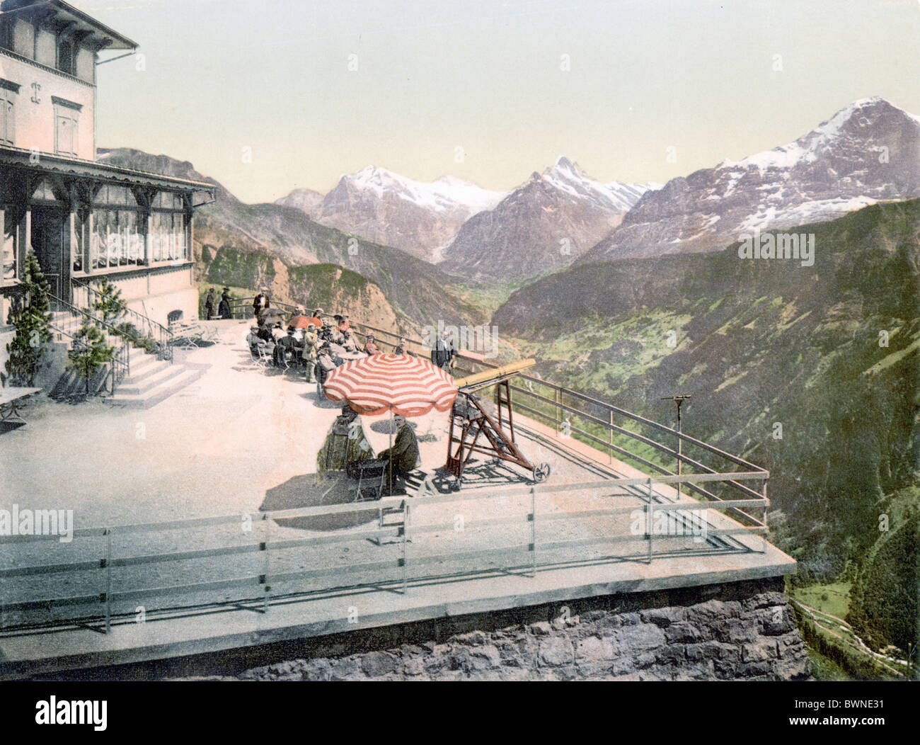 Svizzera Europa Schynige Platte Wetterhorn mountain Bernese Oberland Canton Berna Berna Photochrom storia Foto Stock