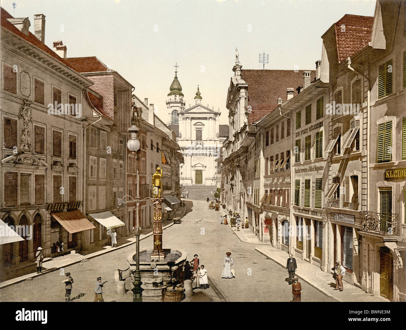 Svizzera Europa comune Solothurn Hauptgasse chiese cittadine Photochrom storia storico 1890-1910 storico Foto Stock