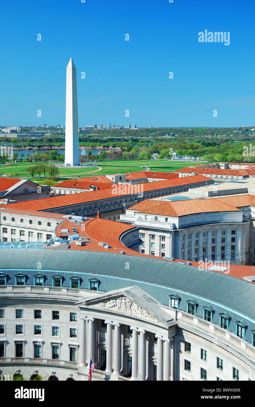 Washington DC vista aerea con il Monumento a Washington e architettura storica. Foto Stock