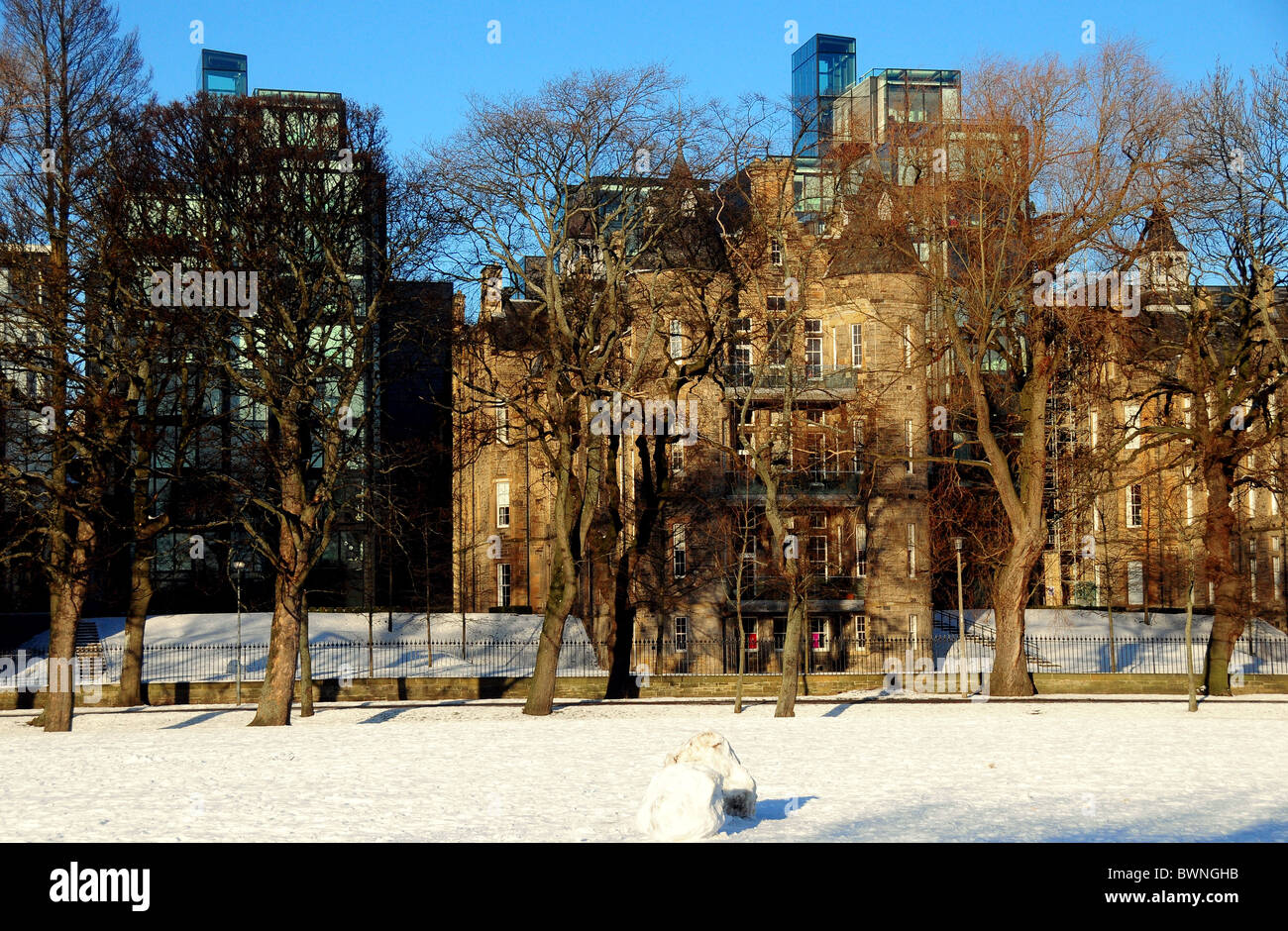 Un quarto di miglio i prati Edimburgo in Scozia in inverno la neve Foto Stock