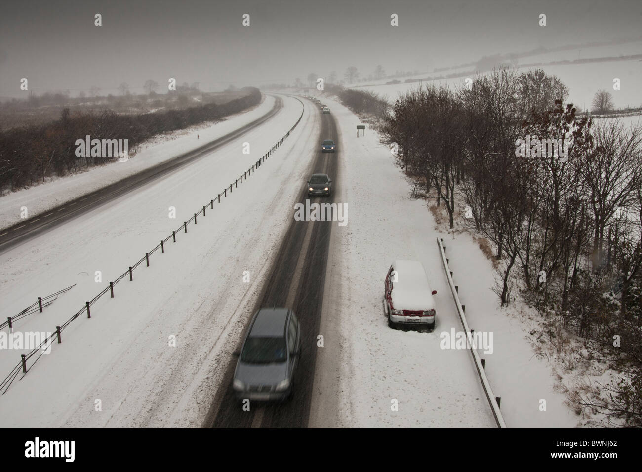 La neve sulle strade Foto Stock