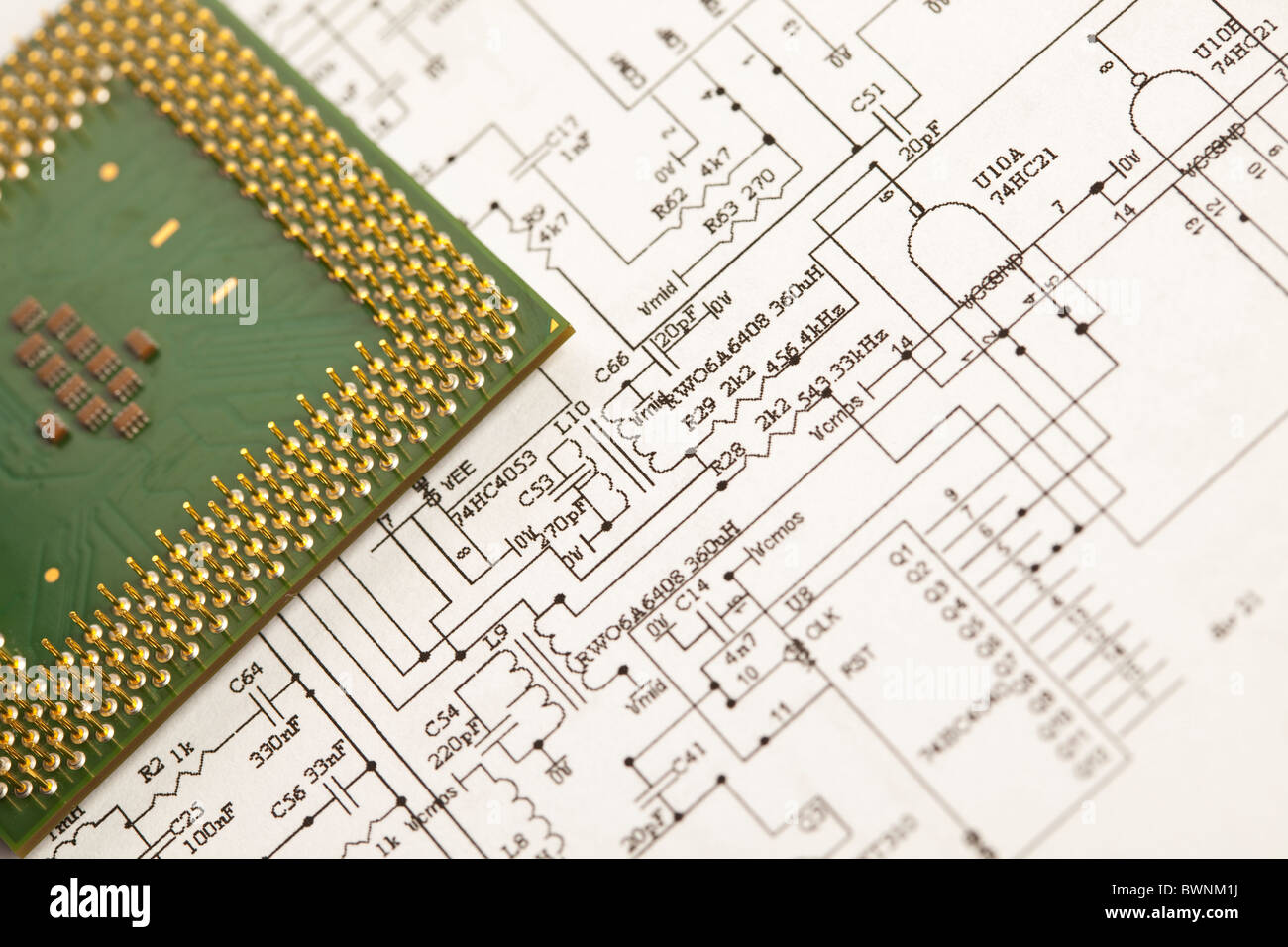 Un sistema elettronico di schema. Tecnologia ideale dello sfondo. Foto Stock