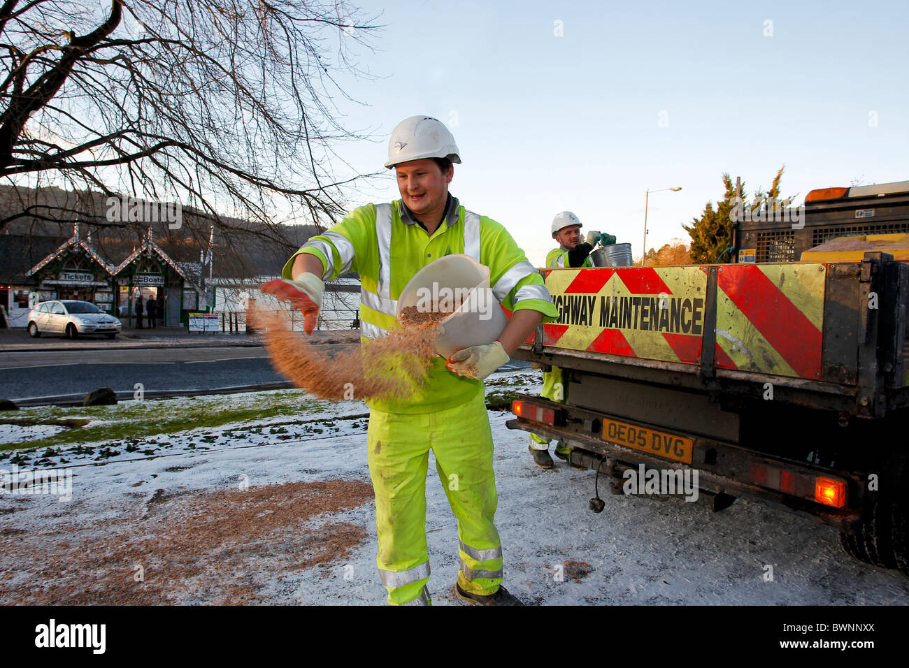 Consiglio gritting strade e pavimentazioni autostrada manutenzione Foto Stock