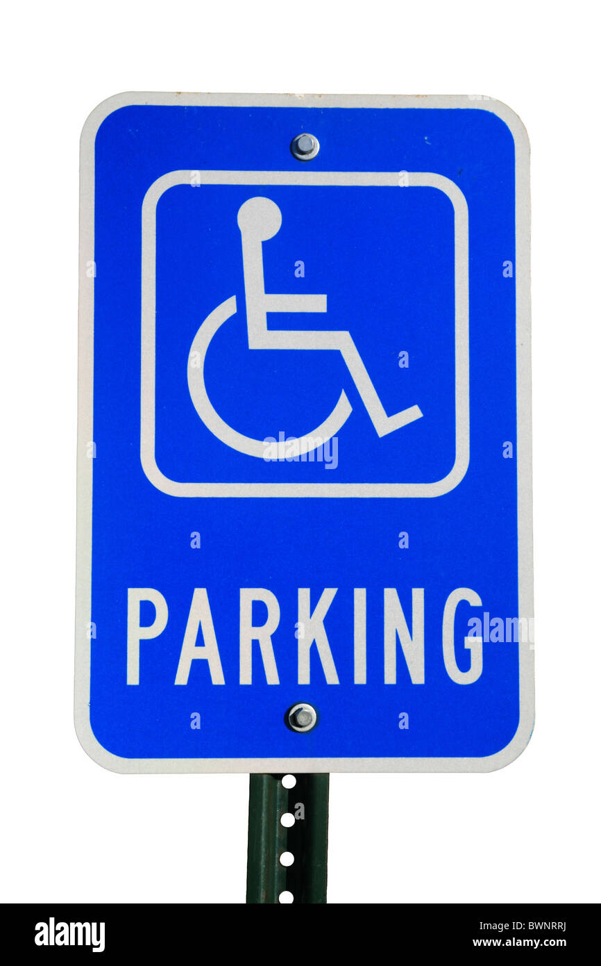 Parcheggio disabili segno isolato su sfondo bianco Foto Stock