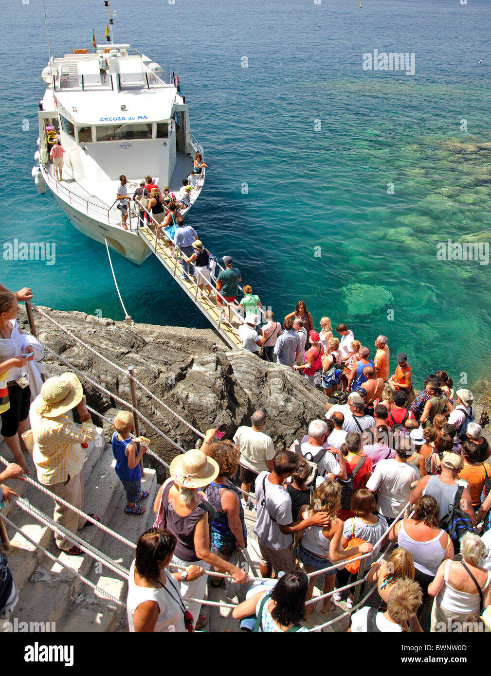 Ferry boat Riomaggiore 5 Terre Cinque Terre Italia Foto Stock