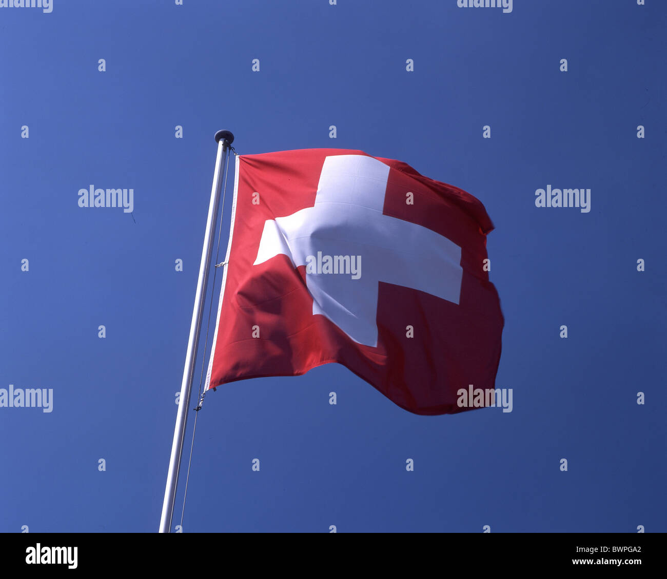 Svizzera Europa bandiera svizzera Blue sky Banner Foto Stock