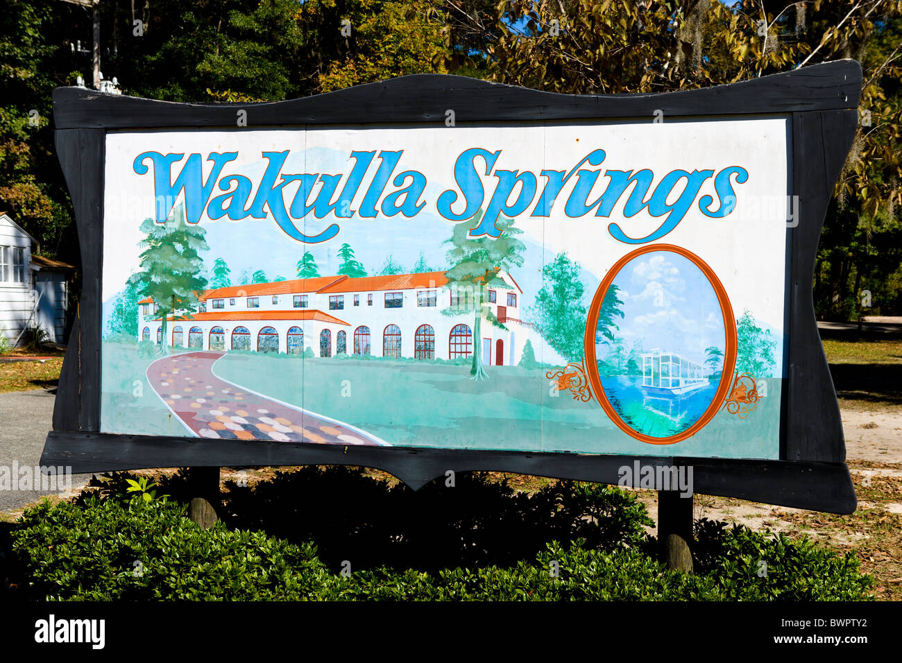 Segno per Wakulla Springs, Wakulla Springs State Park, vicino a Tallahassee, del nord della Florida, Stati Uniti d'America Foto Stock