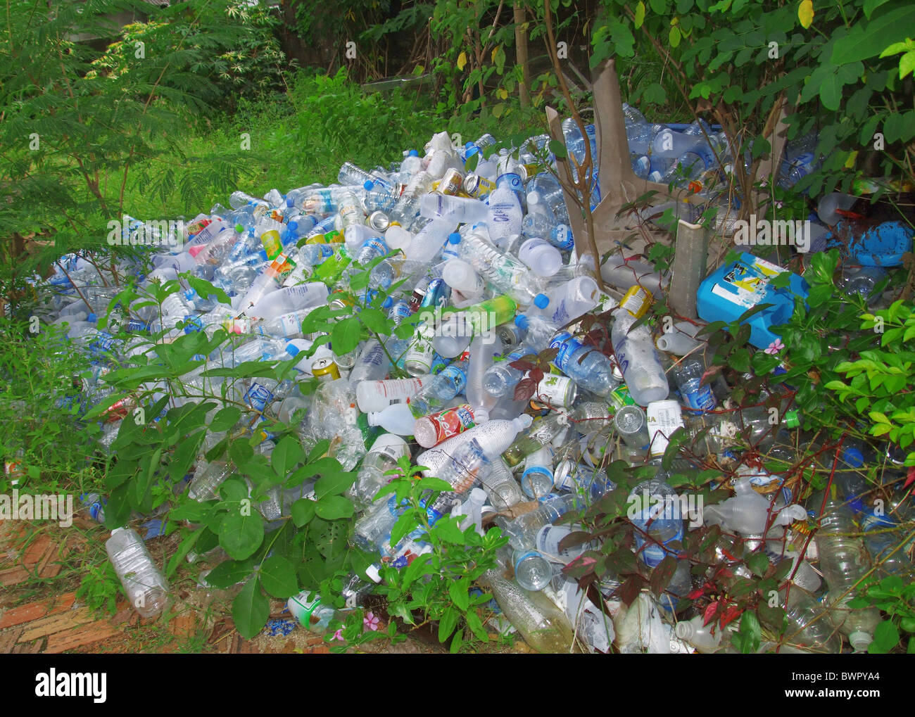 Asia Thailandia Koh Tao rifiuti ambiente rifiuti buttare via di smaltimento rifiuti inquinamento del sito environmenta Foto Stock