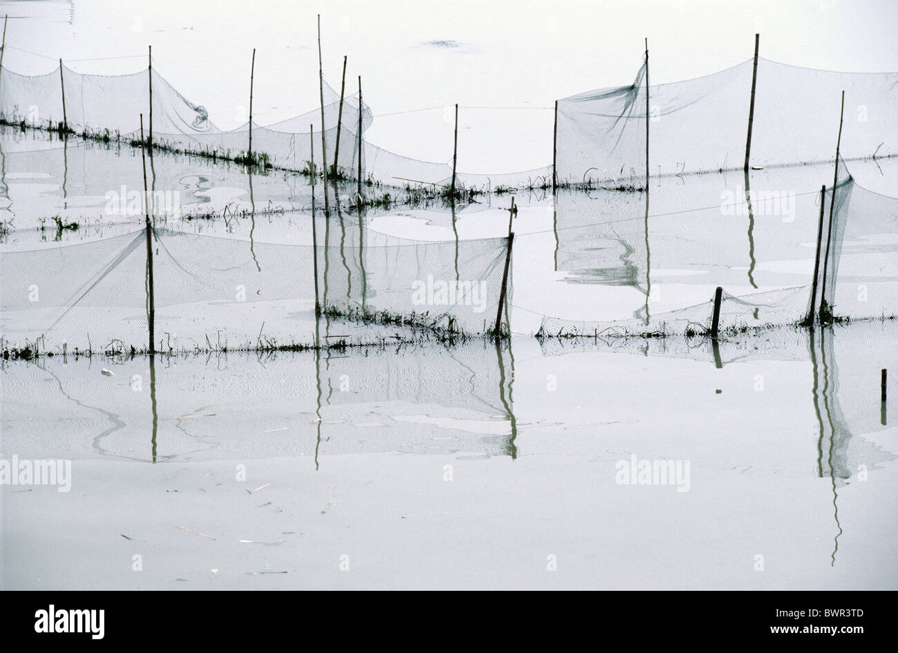 Cina Asia provincia dello Jiangsu Grand Canal vicino a Suzhou Suzhou Asia reti da pesca net canal pesca pescatori w Foto Stock
