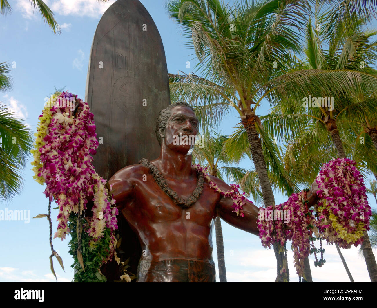 Statua di Duke Kahanamoku, Waikiki Foto Stock