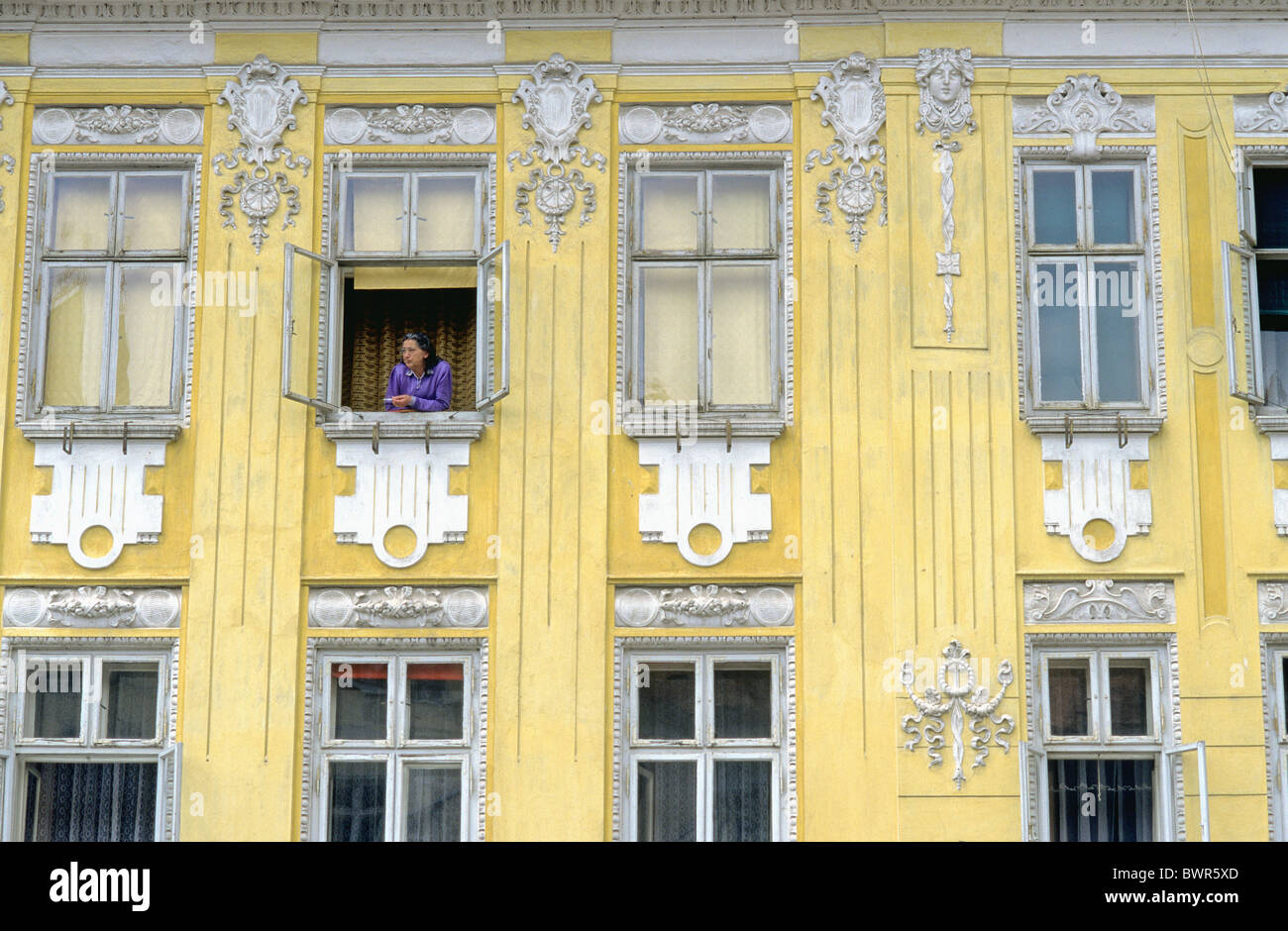 La Slovenia Kranj città rinascimentale Casa Glavni trg Europa architettura facciata di edificio storico win Foto Stock