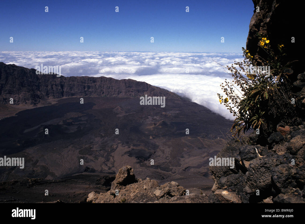 Capo verde isola di Fogo Pico de Fogo vulcano Chã das Caldeiras paesaggio vulcanico nero vulcanismo brulla ov Foto Stock
