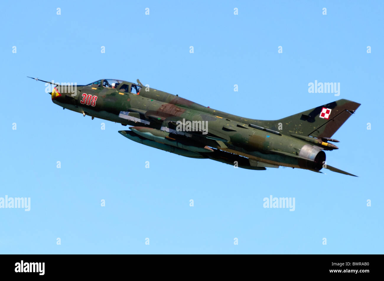 Sukhoi Su-22 UM-3k jet fighter azionato dal polacco della Air Force uscire da RAF Fairford Foto Stock