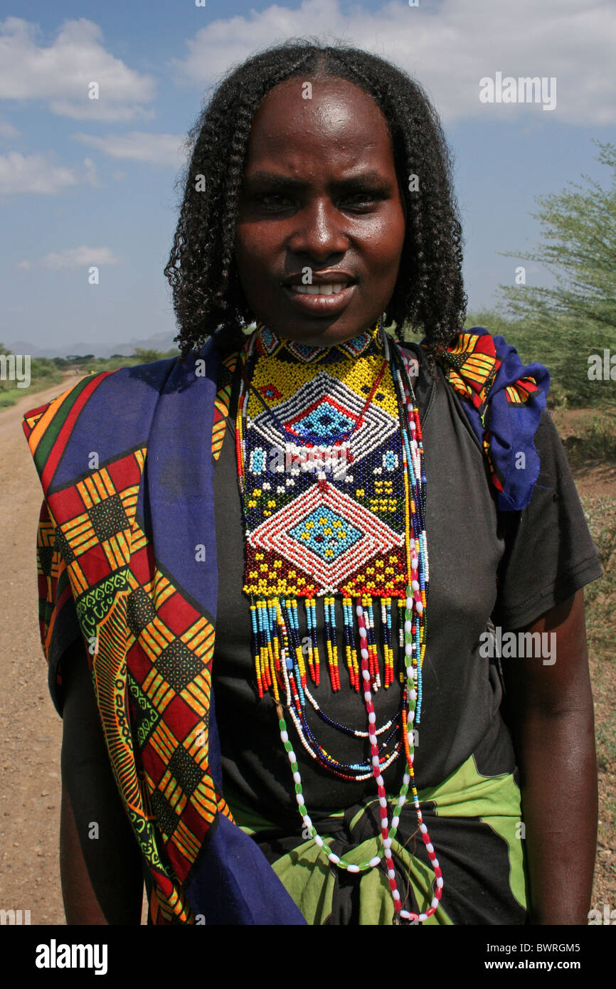 Sorridente tribù Borana Donna, Etiopia Foto Stock