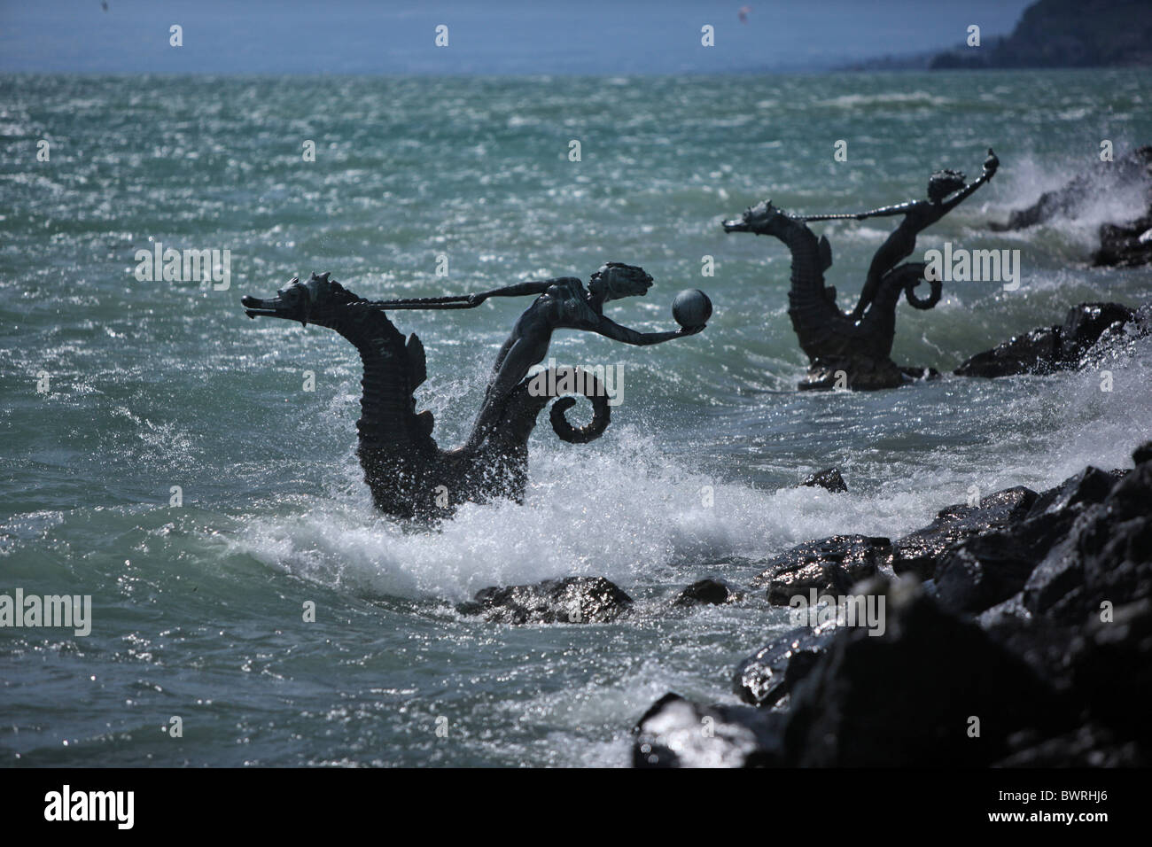Svizzera Europa Vevey il Lago di Ginevra all'aperto all'aperto paesaggio esterno canton Vaud Jardins du Rivage città Foto Stock