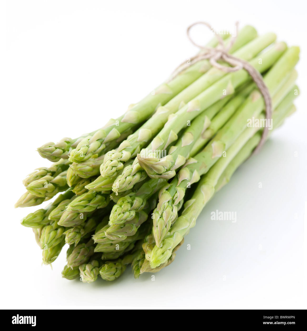 Un covone di asparagi su uno sfondo bianco. Foto Stock