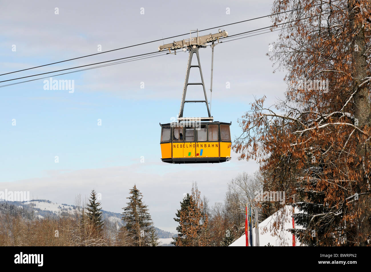 Cabina del Nebelhorn Funivia, Nebelhorn, 2224m, Oberstdorf, Allgaeu, Baviera, Germania, Europa Foto Stock