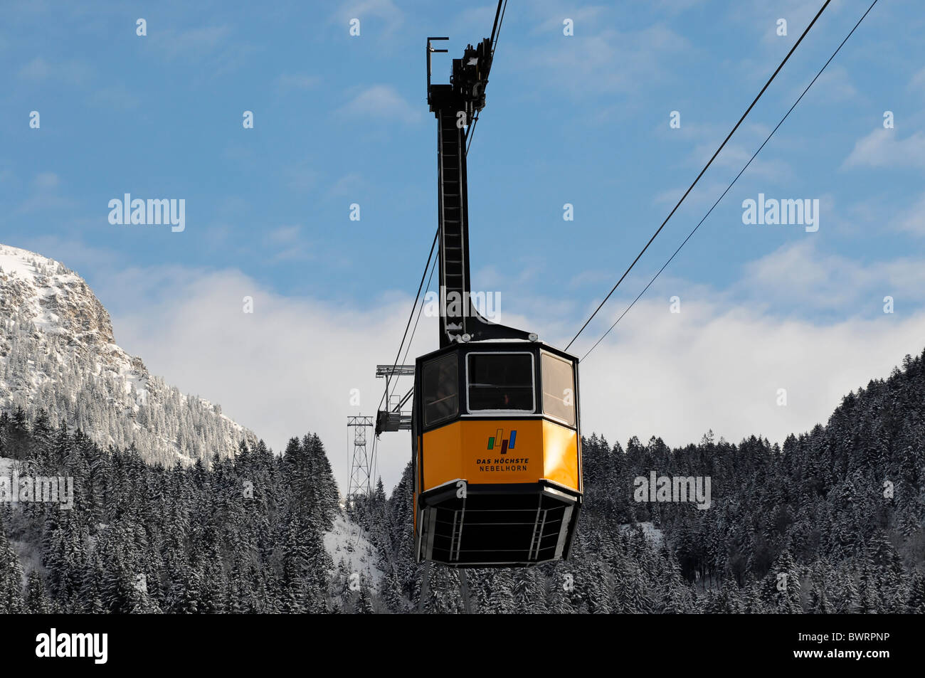 Cabina del Nebelhorn Funivia, Nebelhorn, 2224m, Oberstdorf, Allgaeu, Baviera, Germania, Europa Foto Stock