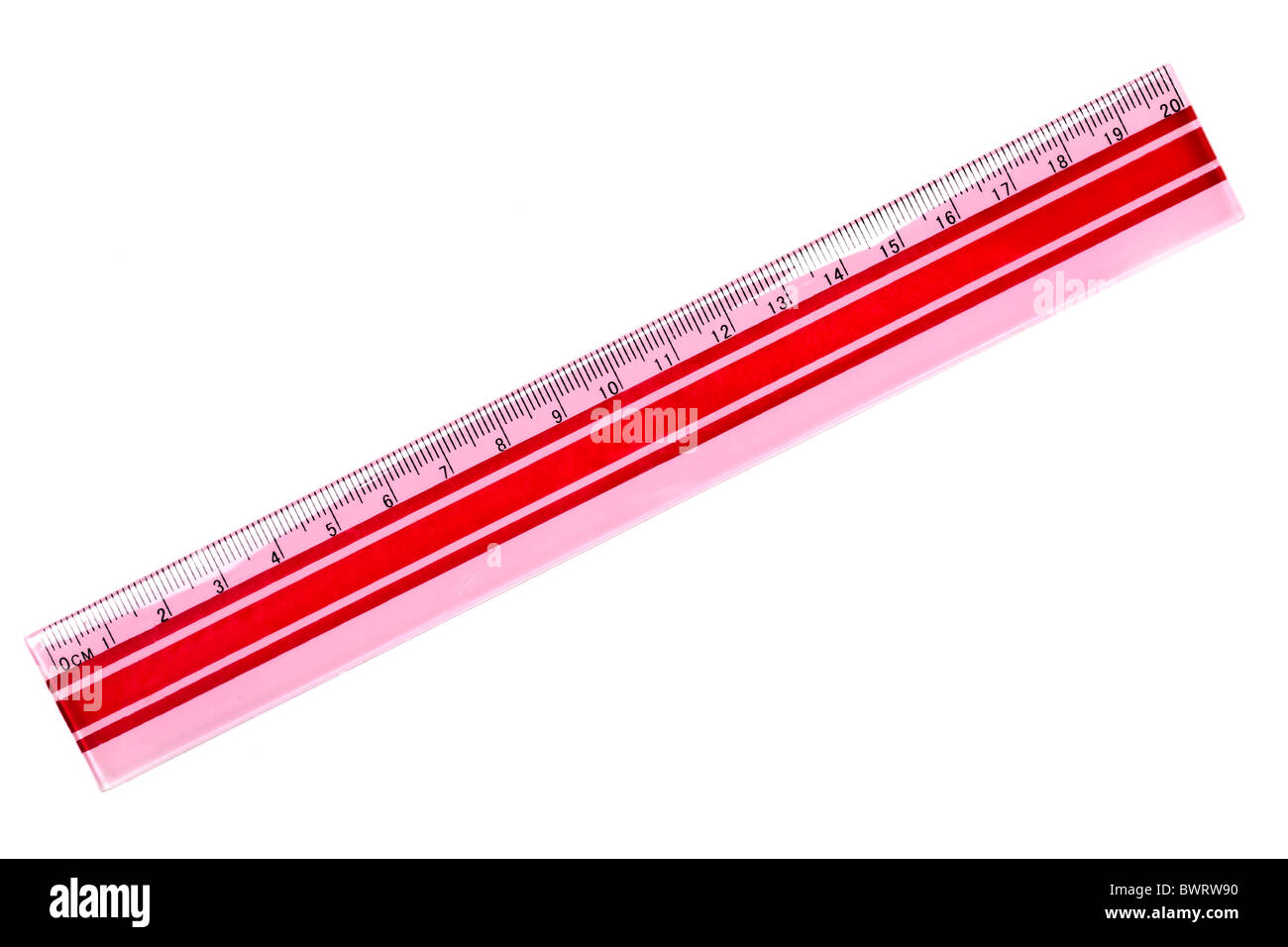 Un righello isolati su sfondo bianco Foto Stock